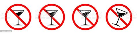 Alcohol Is Forbidden Martini Glass With Ban Icon Stop Alcohol Icons Set