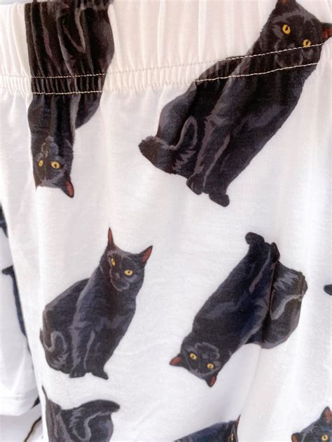 Black Cat Pajama Set With Pants For Women Black Cat Lover Etsy