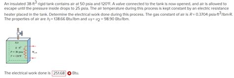 Solved An Insulated Rigid Tank Contains Air At Psia Chegg