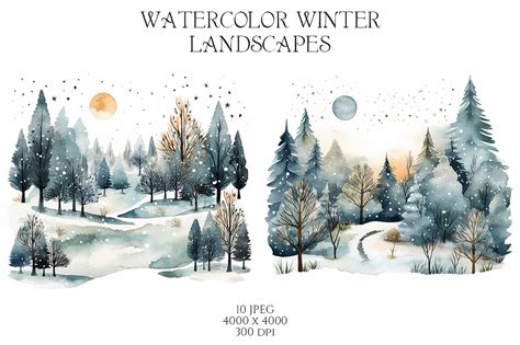 Watercolor Winter Landscapes Vol.2 By EvgeniiasArt | TheHungryJPEG