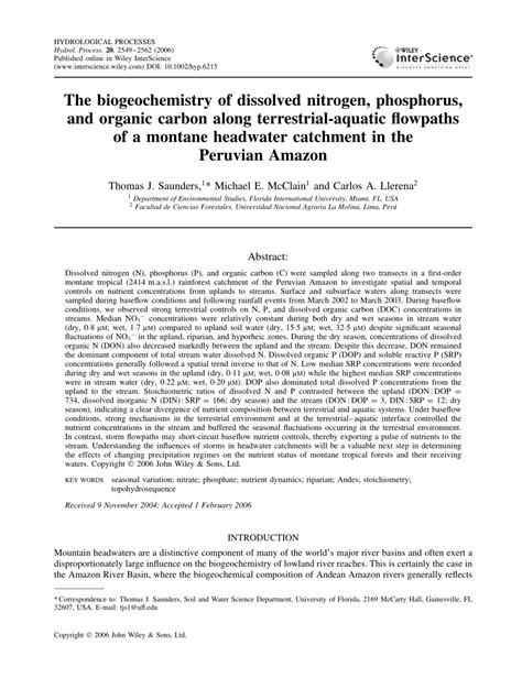 (PDF) The biogeochemistry of dissolved nitrogen, phosphorus, and organic carbon along ...