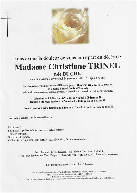 Avis de décès Madame Christiane TRINEL née BUCHE