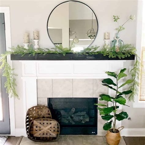 Black Wood Mantel With Summer Greenery Garland Soul Lane