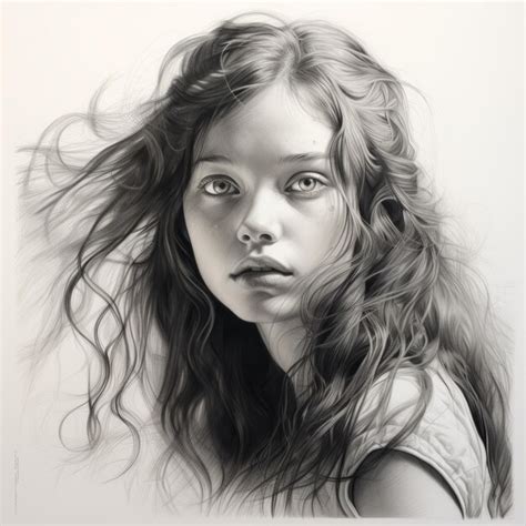 Premium Photo Realistic Black And White Drawing Of A Girl