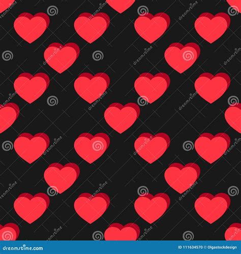 Vector Flat Hearts Seamless Pattern Red And Black Love Pattern Stock