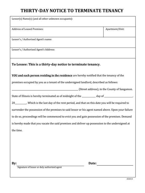 Il Thirty Day Notice To Terminate Tenancy 2013 2021 Fill And Sign