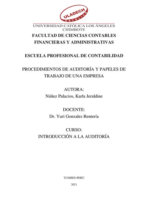 Procedimientos DE Auditoría Y Papeles DE Trabajo DE UNA Empresa