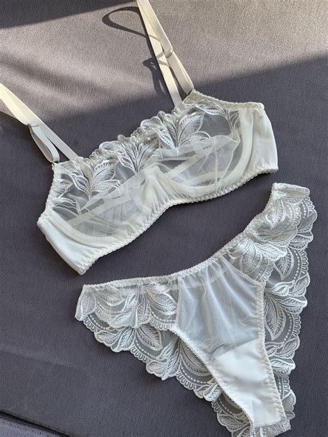 White Lace Lingerie Set White Lace Bralette Boudoir Lingerie White Lace