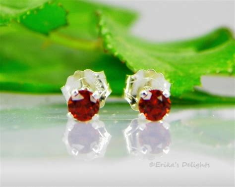 Genuine Mozambique Garnet Round Sterling Silver Earrings FREE SHIPPING