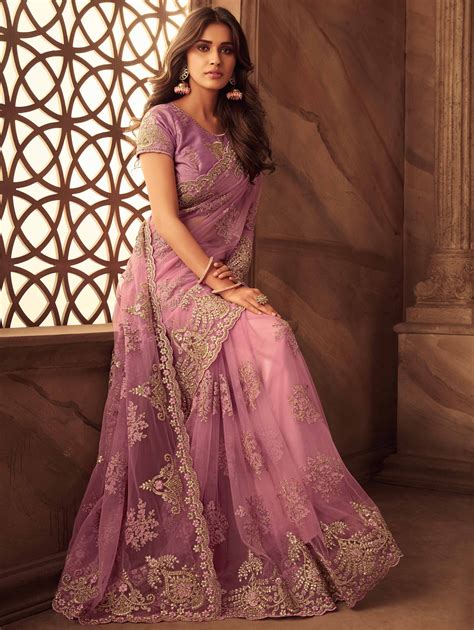 Light Pink Net Saree With Zari Embroidery Saree Designs Stylish