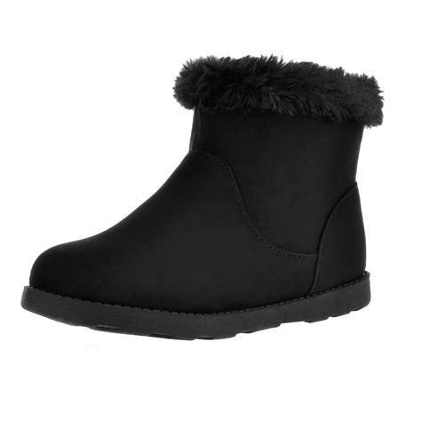 HOMEHOT Girls Boots Faux Fur Lined Winter Snow Boots for Kids Non-slip ...