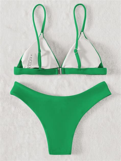 Shein Swim Vcay Conjunto De Bikini Unicolor Sujetador Triangular Y