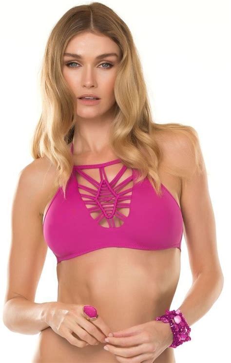 78 Becca By Rebecca Virtue Fuchsia Pink Janis Macrame Bikini Top M New