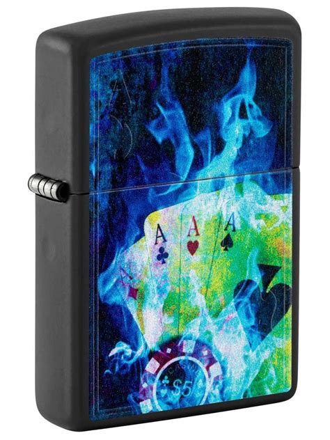 Zippo Lighter Ace Of Flames Blacklight Black Matte 81350 Lucas Lighters