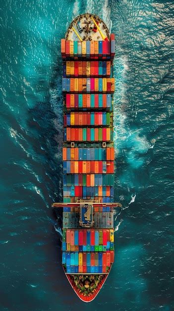 A Topdown View Of A Large Cargo Ship At Sea Loaded With Colorful