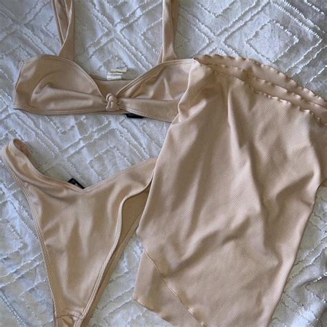 PLT Peach Ribbed Bikini Top Bikini Thong Depop
