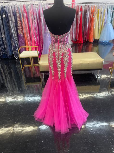 Jovani 5908 Size 2 Pink Mermaid Prom Dress Pageant Gown Sheer Embellis