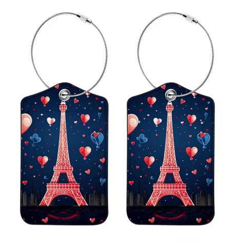 2 Pack Luggage Tag For Suitcase Eiffel Tower Valentine S Day Baggage