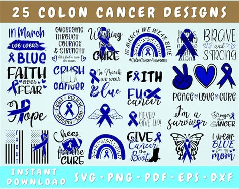 Colon Cancer Awareness Svg Bundle Designs Colon Cancer Etsy