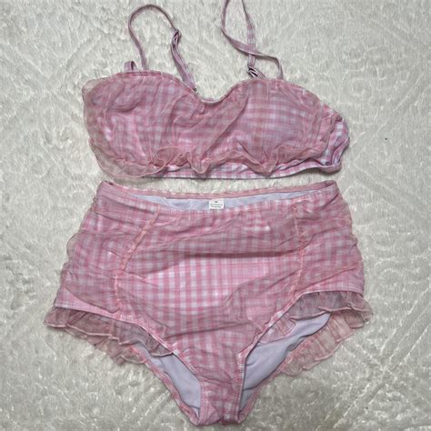 Pink Gingham Bikini Set From Retro Stage Size Depop