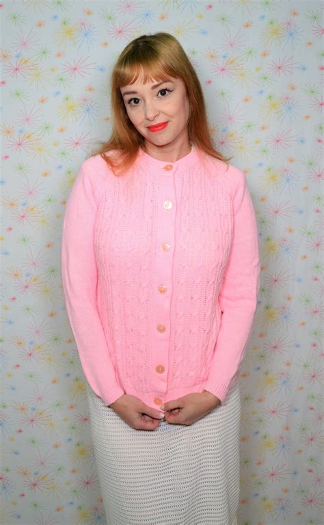 60s Pink Cardigan Small Vintage Cable Knit Sweater 1960s Etsy Pink