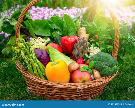 Colorful Vegetables And Fruits In A Basket Stock Image Image Of