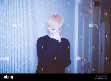 Freaky Blonde Girl On The Corridor Of A Manhattan Hotel Stock Photo Alamy