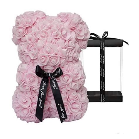 Pink Faux Rose Teddy Bear by Bloomtastic Flower Shop