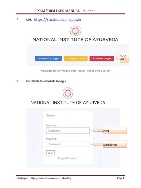 Fillable Online Nia Nic Https Student Niauniapps In EXAM FORM