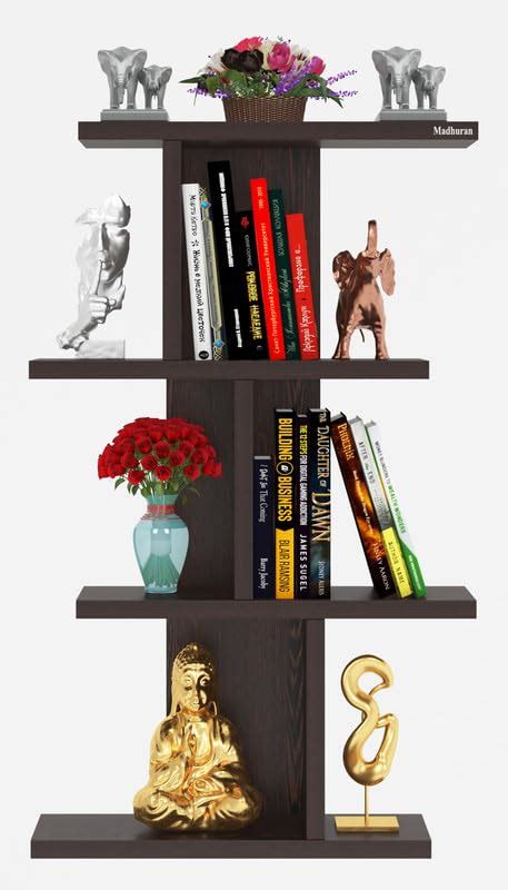 Madhuran Engineered Wood Wall Mounted Ladder Shelf Racks Stand Tier 4 Matte Wenge Bedroom