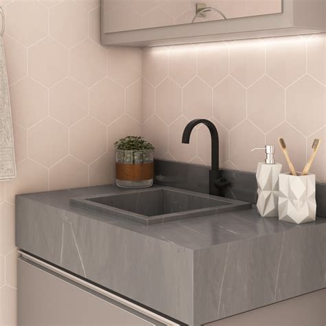 Bancada de Banheiro em Porcelanato Cuba 15x80x45cm Média Cinza