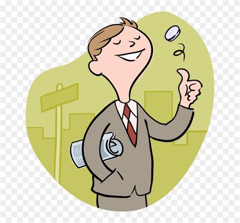 Vector Illustration Of Businessman Flipping Coin Currency Flipping A