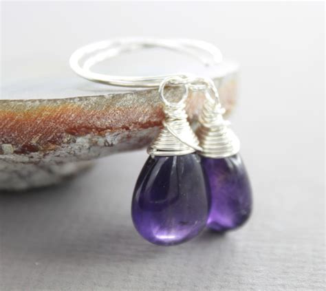 Sterling Silver Dangle Amethyst Drop Earrings Stone Earrings Etsy