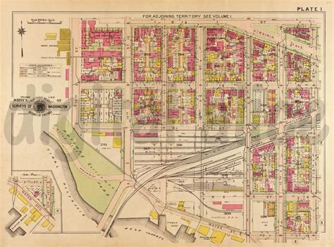 Vintage WASHINGTON DC Waterfront MAP Old Map 1909 Washington Dc ...