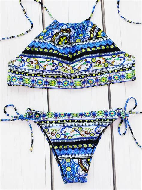 Tribal Print Side Tie Bikini Set Shein Sheinside