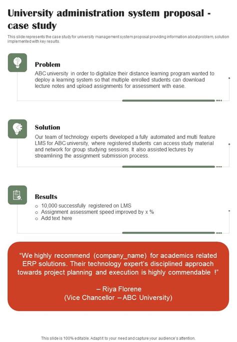 University Administration System Proposal Case Study One Pager Sample