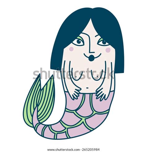 Whimsical Naked Cartoon Handdrawn Doodle Mermaid Stock Vector Royalty Free