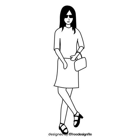 Fashion girl black and white clipart vector free download