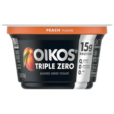 Oikos Triple Zero Peach Greek Yogurt, 5.3 Oz. - Walmart.com - Walmart.com