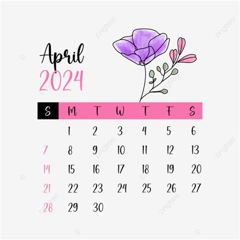 Calendario Mensual Floral De Abril De Vector Png Dibujos