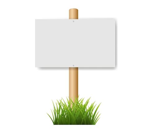 Premium Vector Wooden Sign And Grass Isolated White Background With Gradient Mesh Vector