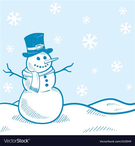 Doodle snowman winter scene Royalty Free Vector Image