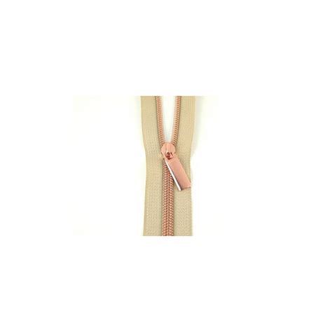 Beige Nylon Rose Gold Coil Zippers 3 Yards With 9 Pulls