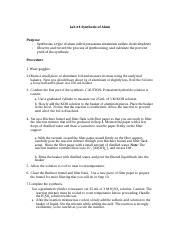 Pre Lab Answers Lab 4 Synthesis Of Alum Purpose Synthesize A Type