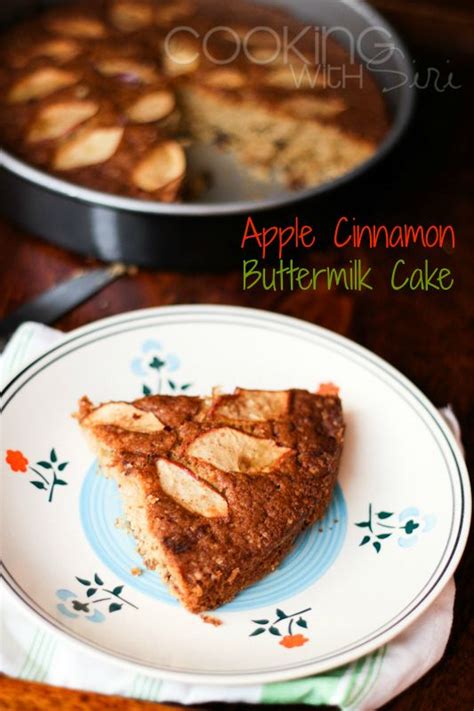 A Slice Of Apple Cinnamon Buttermilk Cake On A Plate With A Skillet In The Background