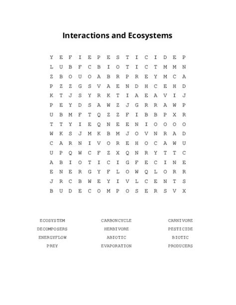 Interactions And Ecosystems Word Search