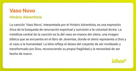 Significado De La Canción Vaso Novo Hinário Adventista Letrascom