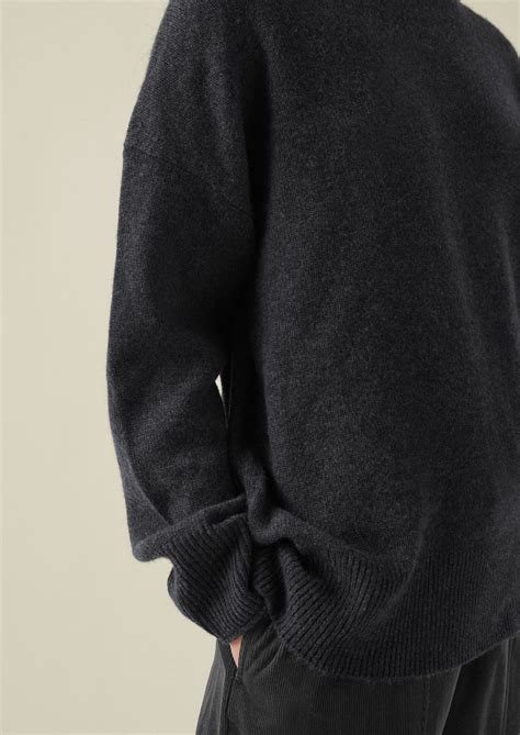 Roll Neck Wool Cashmere Sweater Charcoal Toast