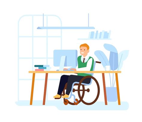 Premium Vector Employee With Disability Works In Office Handicap Man