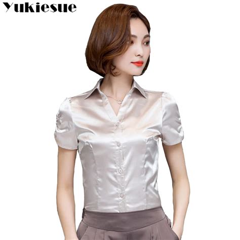 Buy 2018 Women Silk Satin Blouse Short Sleeve Shirts